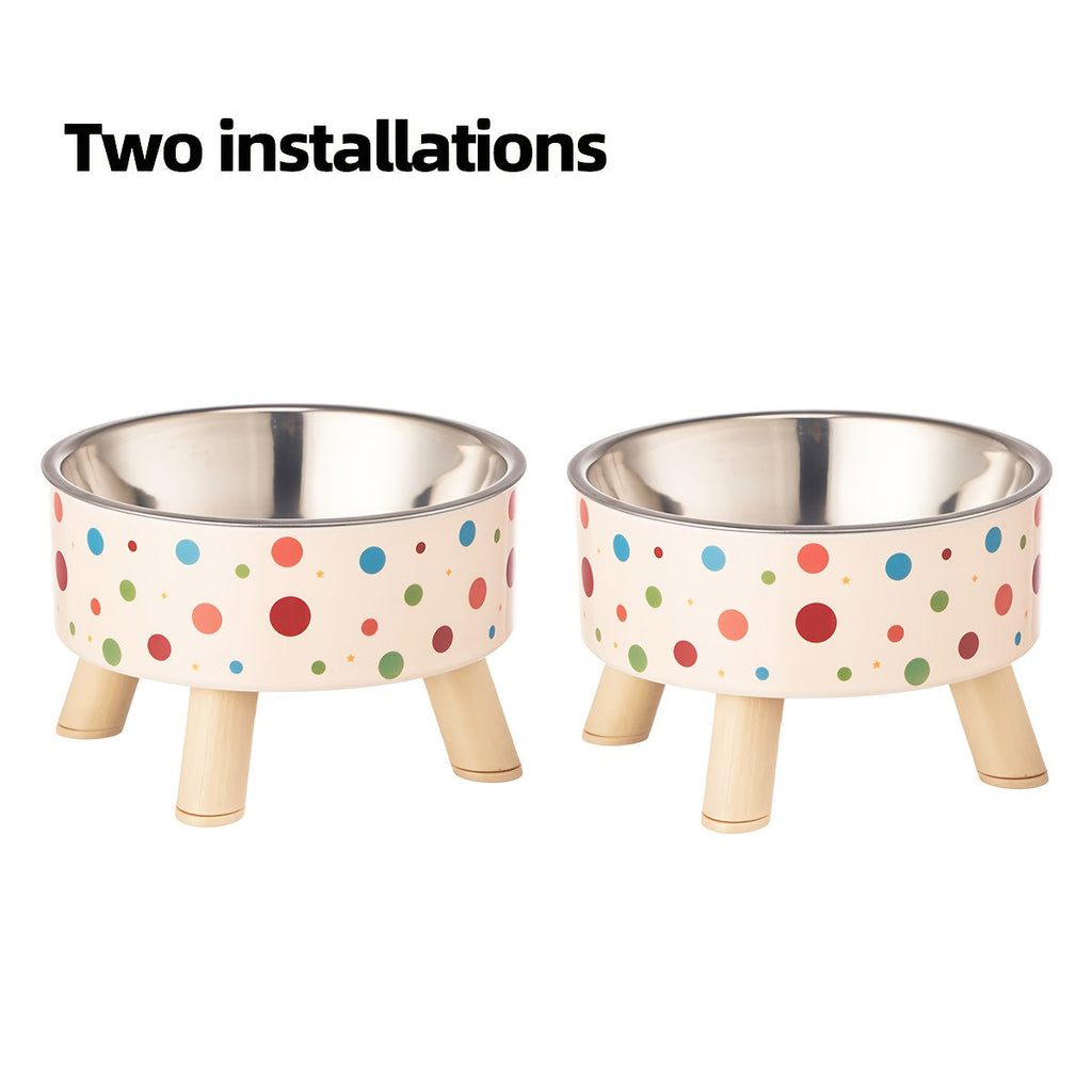 Elevated Cat Bowls Set of 2 - Vibrant Polka Dot Raised Pet Dishes with Neck Support for Cats, Collapsible Feeding Bowls for Dogs, Stylish Chic Pet Food & Water Bowls for Indoor Pets