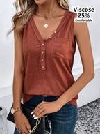 Women's Summer Tank Top with Button-Front Pockets - Casual Sleeveless Shirt for Women, Lightweight Breathable Vest Top S M L XL