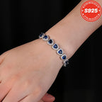 S925 Sterling Silver Blue Heart-Shaped Full Moissanite Bracelet for Women – Elegant Luxury Style, Perfect Gift for Sisters, Mothers, Anniversary, Valentine's Day & Christmas