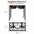 High Pressure Propane Burner Stove 100,000-225,000 BTU - Heavy Duty Cast Iron Outdoor Camp Cooker with Detachable Legs, CSA Listed Regulator, 1 or 3 Burner for Camping, Tailgating & Brewing