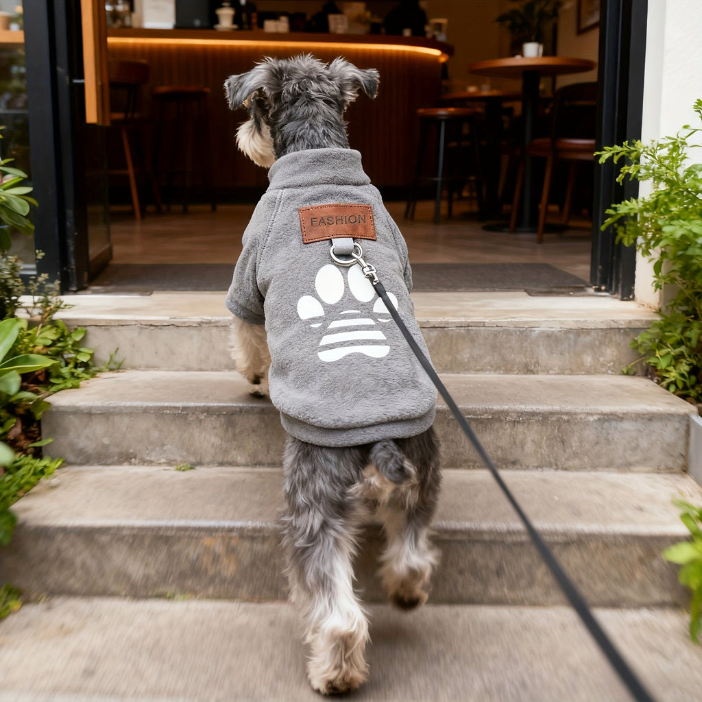 Dog Sweater for Small Medium Dogs & Cats - Soft Warm Paw Print Pullover Sweatshirt with Safety Leash Loop, Cozy Winter Puppy Coat Pet Clothes for Boy Girl Dogs, Cold Weather Pajama Jacket