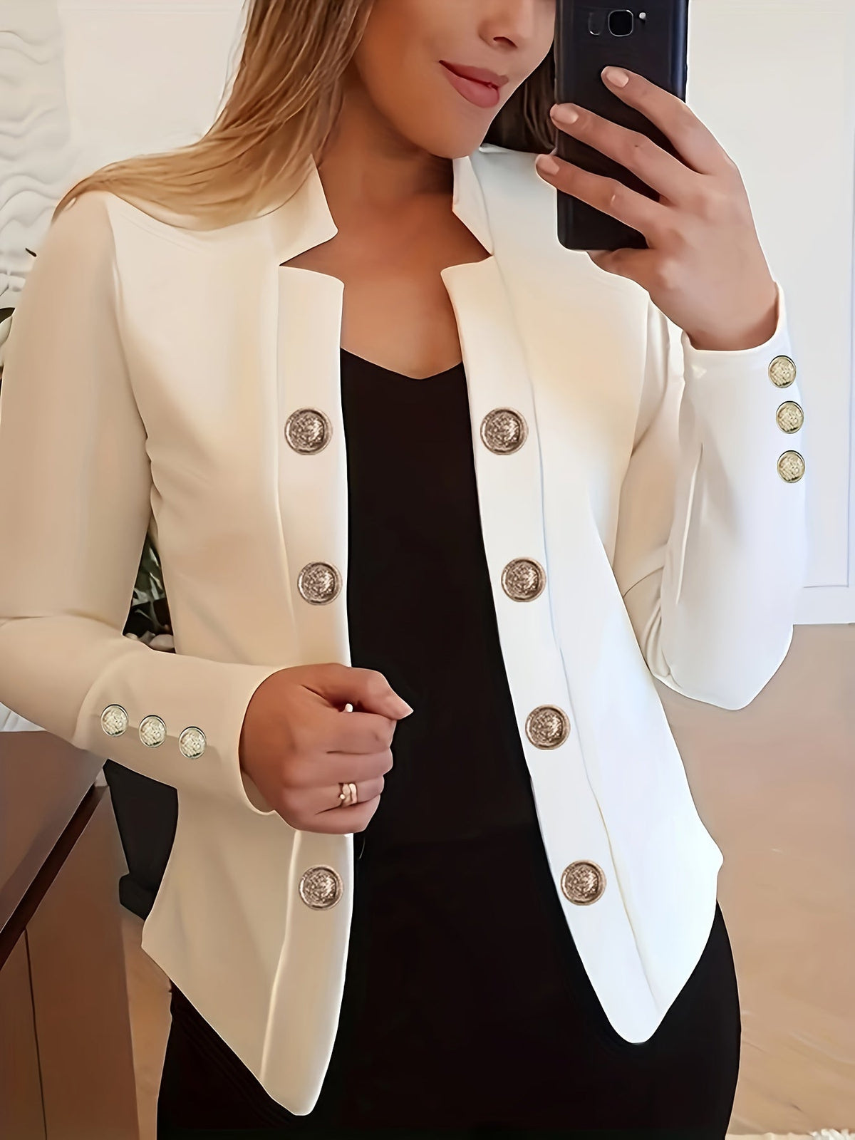 Women's Double-Breasted Cardigan Jacket – Cuffed Long Sleeve Solid Color Blazer-Style Coat for Spring, Fall & All-Season Wear