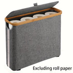 Bamboo Toilet Paper Holder Basket with Lid - Large 9-Roll Storage Organizer for Bathroom, Modern Minimalist Freestanding Toilet Paper Storage Cabinet in Black Beige Gray Pink