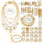 57-Piece Boho Jewelry Set for Women - Bracelets Rings Anklets Earrings Necklaces Gold Silver Elegant Layering Accessories for Daily Wear Vacation Beach Festival & Gift