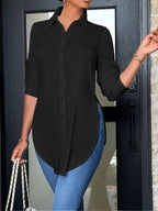 Women's Elegant Long Sleeve Button-Front Blouse | Non-See-Through Office Shirt with Side Slit | All-Season Professional Casual Top | Easy-Care Ladies Work Blouse | XS-XXL Multi-Color