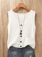 Artistic Vintage Knit Vest Women Loose V-Neck Sleeveless Cardigan Button Down with Pocket Spring Summer 2026 Collection – Acrylic Soft Knit