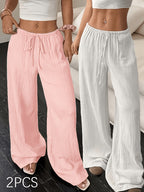 Women's Two-Piece Set Casual Straight Leg Pants Elegant Loose Trousers Lightweight 100% Polyester Spring Summer Fall Outfit with Matching Top | Multi-Color S-XXL