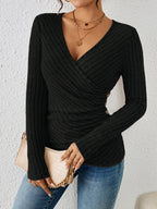 Women's V-Neck Button Long Sleeve Tunic Top – Solid Color Suede Feel Mid-Stretch Elegant Shirt for Spring & Fall Layering