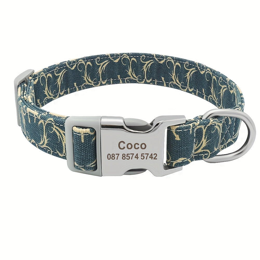 Custom Engraved & Printed Nylon Dog Collar with Name & Phone ID – Personalized Pet Collar for Puppies, Cats & Small to Large Dogs, Sizes S M L, 7 Vibrant Colors