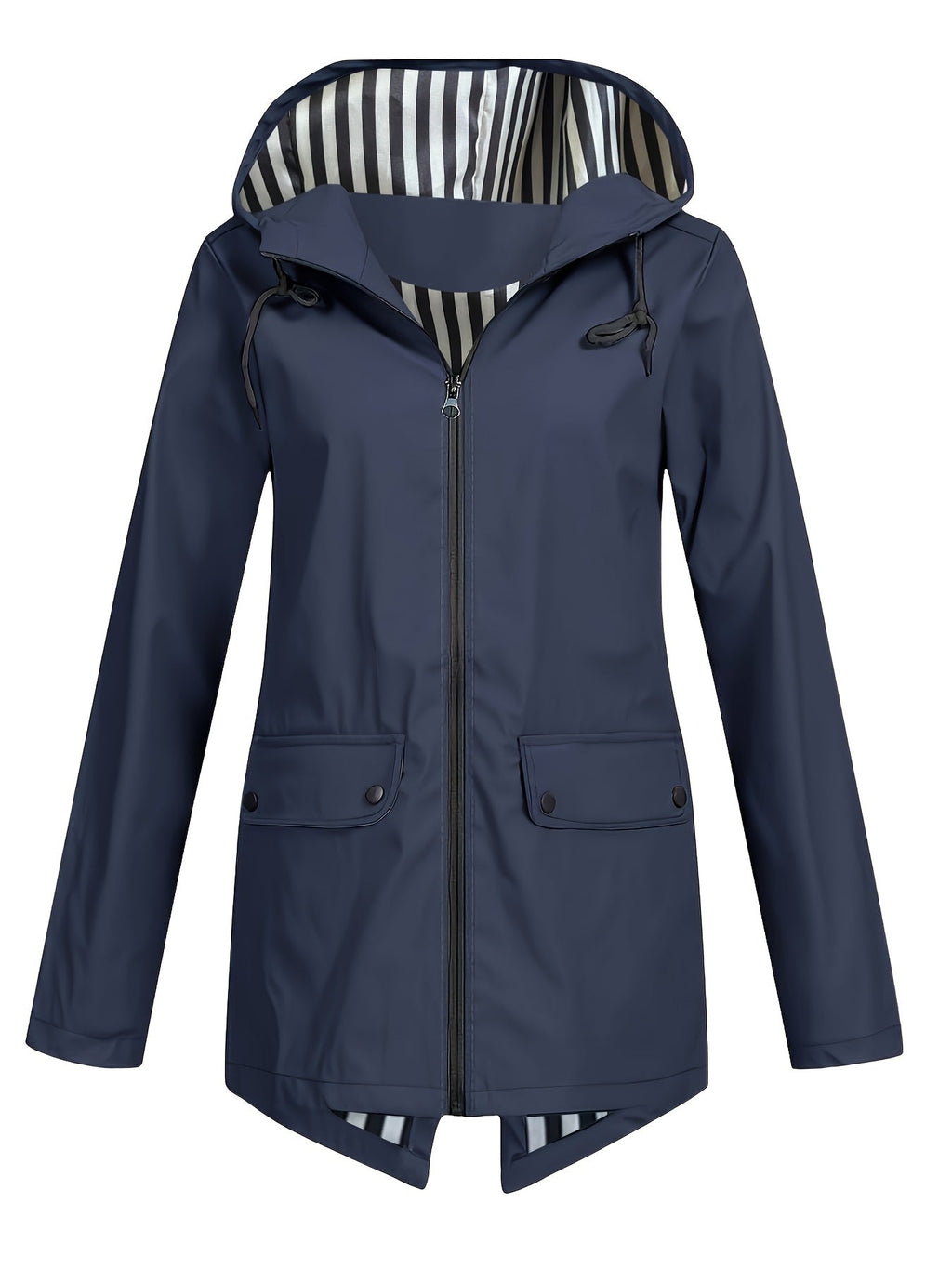 Women's Striped Lined Hooded Windbreaker Jacket Fall Winter Zip Up Outerwear – 8 Colors Sizes S-XXL Lightweight Water-Resistant