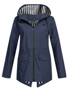 Women's Striped Lined Hooded Windbreaker Jacket Fall Winter Zip Up Outerwear – 8 Colors Sizes S-XXL Lightweight Water-Resistant