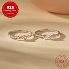 S925 Sterling Silver Lucky 8 Ring for Women – Cubic Zirconia Inlay, Two-Tone Color Separation Design, Elegant Stackable Band, Sizes 5-10, Exquisite Wedding & Gift Jewelry