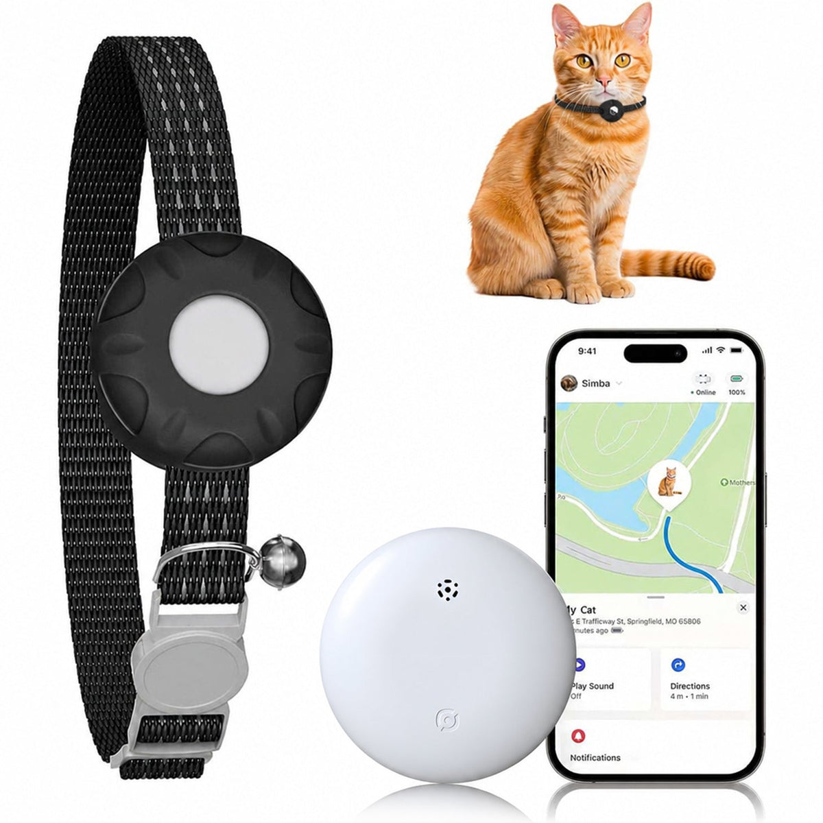 Cat Tracker Lightweight GPS Tracker for Cats – Works with Apple Find My & Android Find My Device, Real-Time Location, No Monthly Fee, Smart Zone Alerts, Anti-Loss Pet Tracking Device for Cat Collar