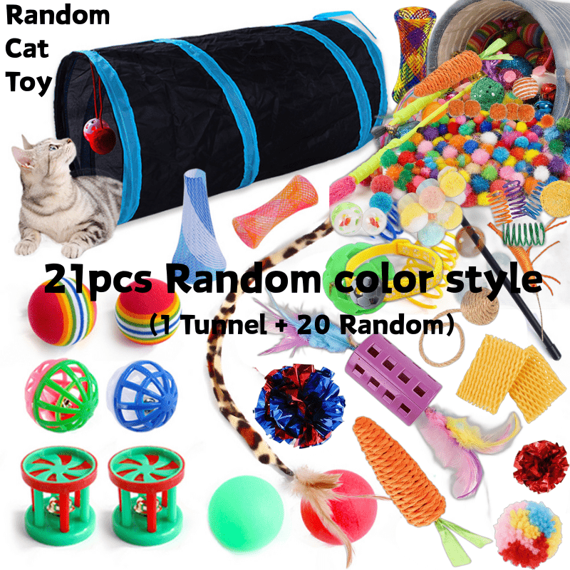 Cat Toys 18-21 Piece Variety Pack – Random Color Style & Material Kitten Toy Assortment, Interactive Feather Balls & Teaser Toys for Indoor Cats, No Battery Required, Fun Gift Set for Cat Lovers
