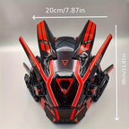 Cyberpunk LED Mask with Horns & Tassels Red and White Futuristic Headwear – Halloween Cosplay Costume, Rave Party Festival Mask, Photography Prop, Dress-Up Accessory & Collectible Gift