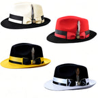 Men's Vintage British Gentleman Top Hat – Cashmere Wool Blend Adjustable 57-60cm, Classic Fall Winter Dress Hat in Black White Red Yellow, Stylish Gift for Men Birthdays Holidays