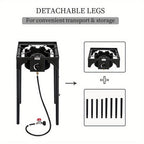 High Pressure Propane Burner Stove 100,000-225,000 BTU - Heavy Duty Cast Iron Outdoor Camp Cooker with Detachable Legs, CSA Listed Regulator, 1 or 3 Burner for Camping, Tailgating & Brewing