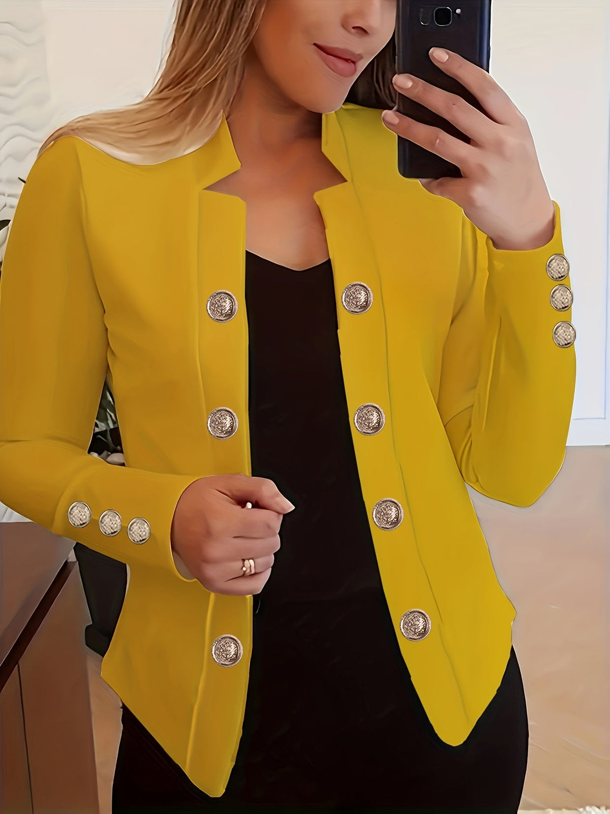 Women's Double-Breasted Cardigan Jacket – Cuffed Long Sleeve Solid Color Blazer-Style Coat for Spring, Fall & All-Season Wear