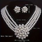 Luxury Bridal Necklace & Earring Set for Women – Silver Plated Beaded Jewelry Set for Wedding, Evening Party & Stage Performance, Elegant Dress Accessories