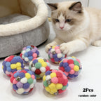 2-Pack Elastic Plush Bell Ball Cat Toys - 2.36" Interactive Cat Balls with Bell, Random Color Soft Bouncy Toy for Indoor Cats, Kitten Play & Exercise Toy Set (No Battery)
