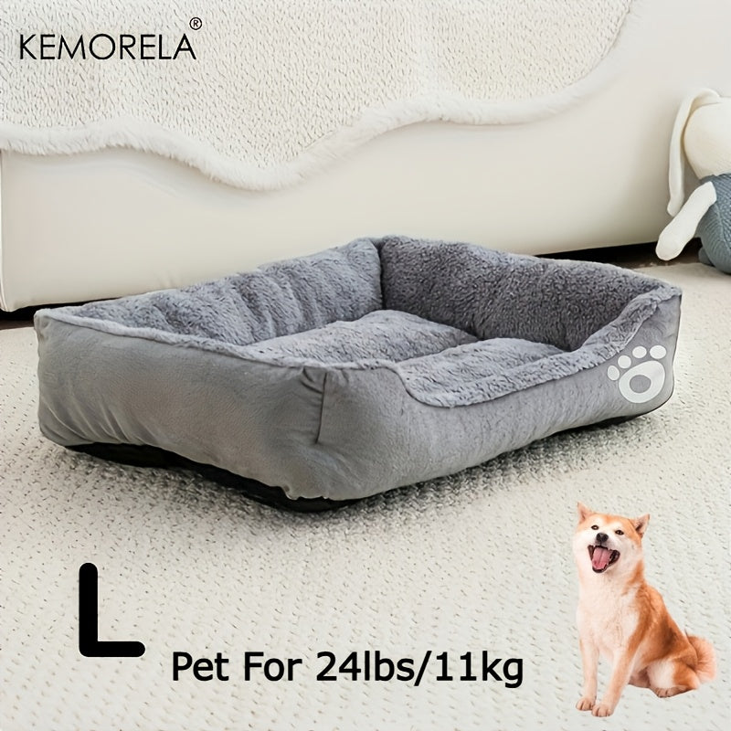 Large Rectangular Dog Bed with Paw Print Design for Small to Medium Dogs – Warm Soft Polyester Pet Bedding, Durable All-Season Dog Mat, Stylish Indoor Dog Bed