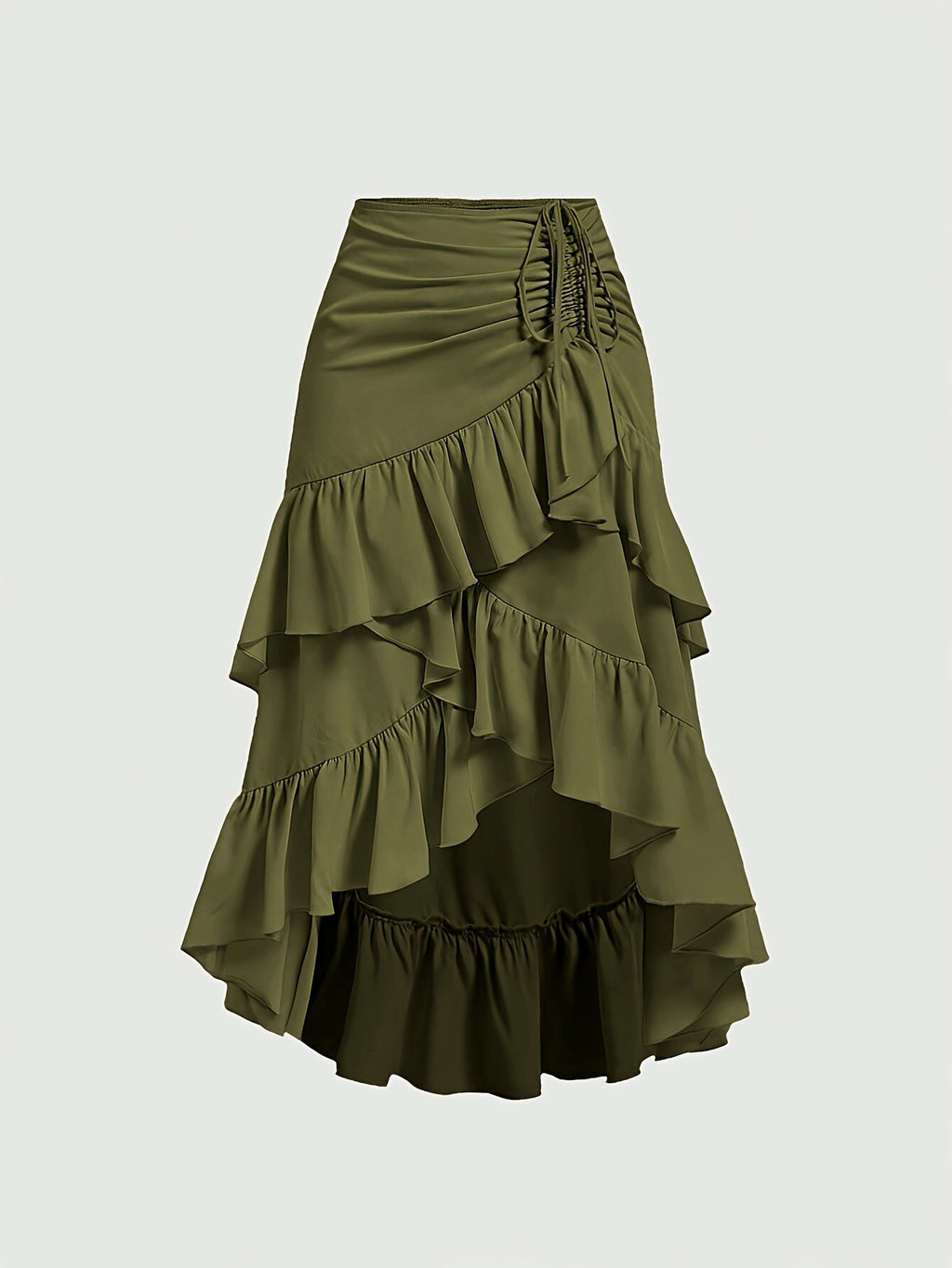 Women's Asymmetrical Pleated Hem Multi-Layer Midi Skirt – Flowy Chiffon-Style 100% Polyester Spring Fall Fashion Tiered Ruffle Swing Skirt