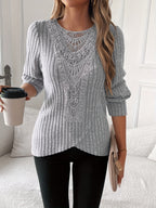 Lace Trim Long Sleeve T-Shirt Women Round Neck Elegant Casual Tops Soft Lightweight Blouse Pink Grey Blue S-XXL US Warehouse