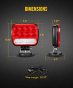 Wireless Magnetic Trailer Light Kit 26 LED Towing Tail Lights with 7-Pin Plug – Stop Turn Brake Backup Reverse IPX5 Waterproof 100FT Range for Trucks & Trailers 12-24V