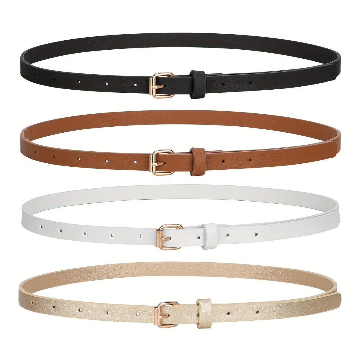 Women's PU Leather Slim Waist Belt 4 Styles Sizes S to 1XL Skinny Fashion Belt for Dresses Jeans Skirts Sweet Casual Outfits – Style A B C D