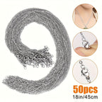 50pcs 18 Inch 304 Stainless Steel Necklace Chains with Lobster Clasp - Tarnish Resistant DIY Jewelry Making Supplies for Pendants, Charms, Bracelets & Keychains, Bulk Chain Set for Crafters