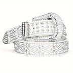 Studded Rhinestone Belt for Men & Women – Bling Y2K Western Cowboy Cowgirl Faux Leather Belt with Gold Metal Buckle, Punk Style, Sizes 28–44