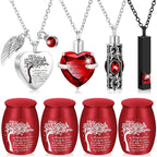 8-Piece Small Cremation Urns for Ashes – Alloy Keepsake Ash Holder Set with Family Tree Memorial Heart Locket Pendant for Adults Men & Women, Burial & Cremation Remembrance Gift, 8 Colors