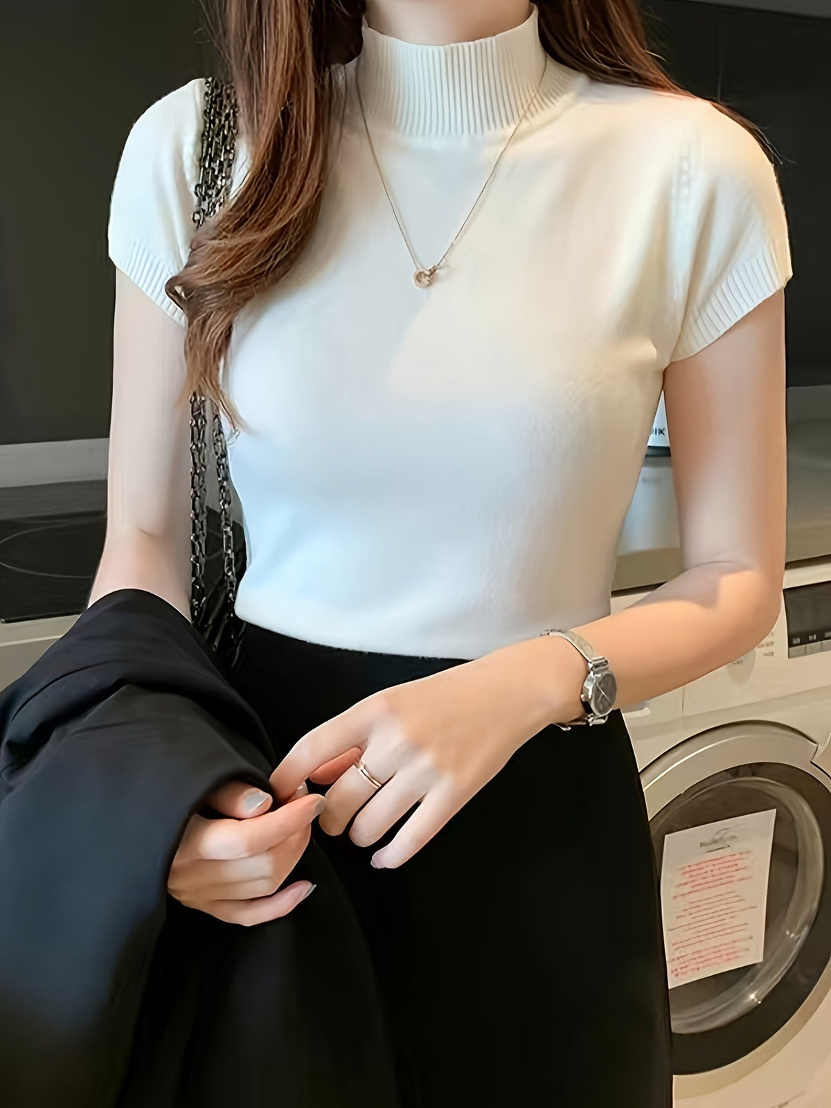 Women's Ice Fiber Half-High Collar Short Sleeve Pullover | Lightweight Cooling Thin Knit Top Versatile Summer Casual Wear