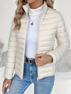 Women's Quilted Puffer Jacket Lightweight Padded Coat Stand Collar Zip Up Cropped Outerwear Fall Winter Slim Fit