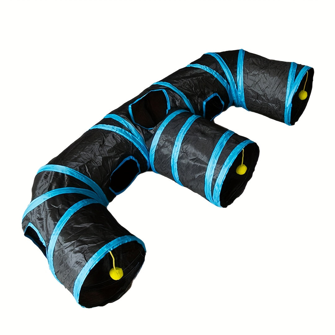 Collapsible Cat Tunnel H-Shape 4-Way with Interactive Play Balls – Washable Tear-Resistant Cat Tube for Indoor Play & Hide-and-Seek, Durable Kitten Entertainment Toy, Iridescent Rainbow & More Colors