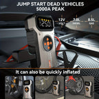 5000A Car Jump Starter with 150PSI Air Compressor – 12000mAh Portable Battery Booster Pack, Digital Tire Inflator, USB-C & USB-A, LED Emergency Light for 12V Gas & Diesel Engines