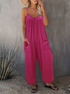 Women's Western Strappy Jumpsuit with Chest Pleats & Patch Pockets - Casual Long Pants Romper All Season Summer Vacation Fashion