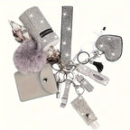 11-Piece Women's Rhinestone Keychain Set – Multifunctional Keyring with Card Holder, Pill Bottle, Whistle, Perfume Bottle & Storage Bag, Perfect Gift for Ladies