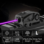 Compact Pistol Laser Sight Green Red Purple Type-C Rechargeable Ultra Compact Handgun Laser with 20mm Picatinny Rail Ambidextrous Switch for Most Pistols and Rifles