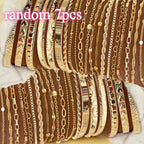 Women's KC Gold Plated Bracelet Set 7 or 20pcs Random Assorted Stackable Elegant Charm Bracelets for Daily Wear & Gifting