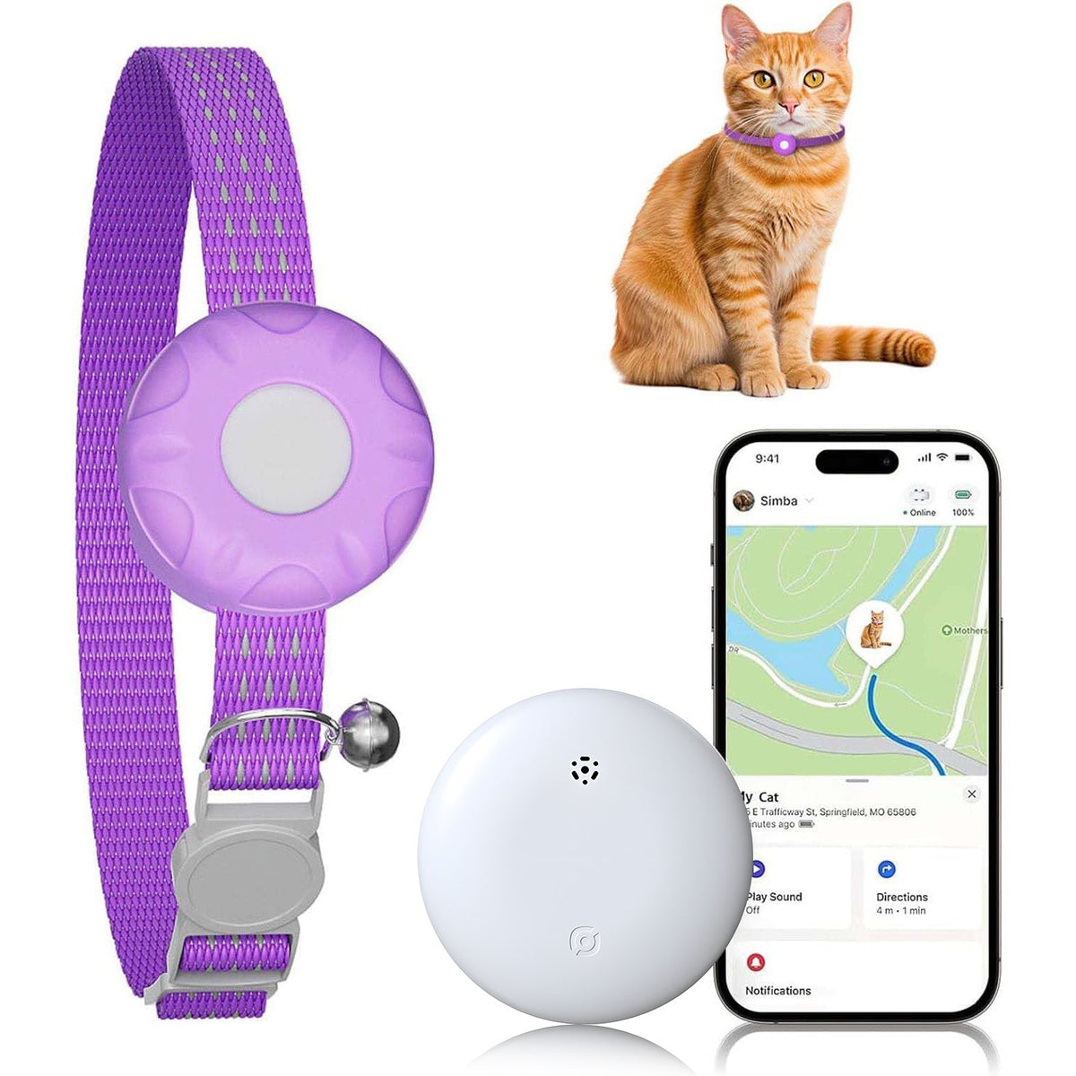 Cat Tracker Lightweight GPS Tracker for Cats – Works with Apple Find My & Android Find My Device, Real-Time Location, No Monthly Fee, Smart Zone Alerts, Anti-Loss Pet Tracking Device for Cat Collar