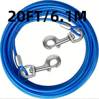 Dog Tie Out Cable for Yard – Heavy Duty Steel Wire Runner 10/15/20/30 FT with Durable Clips, Outside Dog Lead for Large Dogs Up to 165 lbs, Blue