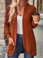 Women Open Front Cardigan Jacket with Pockets Long Sleeve Solid Color Casual Knit Coat Light Grey Black S M L XL Lightweight Layering Outerwear