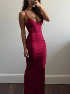Deep V Neck Bodycon Maxi Dress for Women Solid Color Sexy Sleeveless Long Dress Spring Summer Fitted Elegant Evening Dress