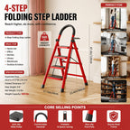 Heavy Duty Folding Step Ladder 500 Lbs Capacity - 2/3/4/5 Step Portable Non-Slip Ladder, Lightweight Durable Plastic, Foldable Step Stool for Home, Kitchen, Office & Industrial Use