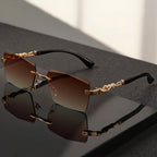 Unisex Rimless Leopard Sunglasses - UV400 Narrow Rectangular Frameless Shades in Black & Gold, Premium Fashion Eyewear for Men & Women, Includes Case & Cloth, Great for Parties Travel & Festivals