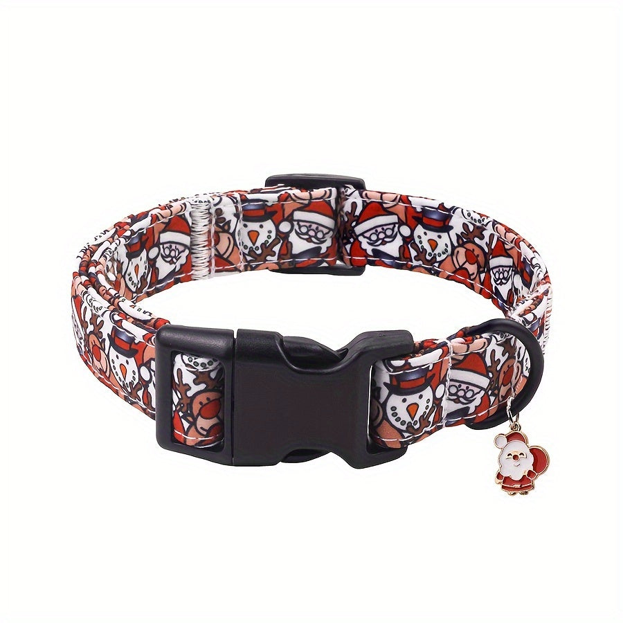 Christmas Dog Collar Festive Adjustable - Santa Claus Reindeer Snowman Design, Soft Quick Release Safety Buckle Holiday Collar for Small Medium Large Dogs, Xmas Pet Gift