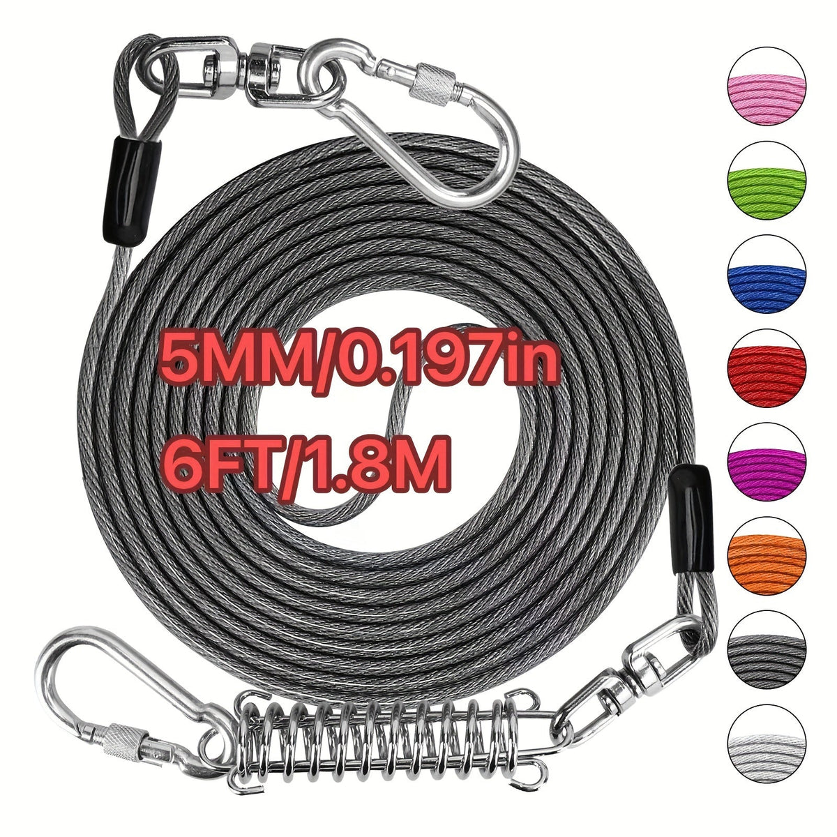 Heavy Duty Dog Leash 6 10 15 30 50 75 100 Feet Long Training Tie Out Cable for Large Dogs Up to 500 lbs Durable Bite-Resistant Yard Running Rope Lead