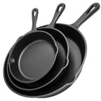 3pcs Cast Iron Skillet Set with Drip Spout – Pre-Seasoned Non-Stick Heavy Duty Cookware for Holiday Cooking, RV Camping, Campfire Meals, Oven & Stovetop Safe Kitchen Gift
