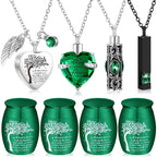 8-Piece Small Cremation Urns for Ashes – Alloy Keepsake Ash Holder Set with Family Tree Memorial Heart Locket Pendant for Adults Men & Women, Burial & Cremation Remembrance Gift, 8 Colors